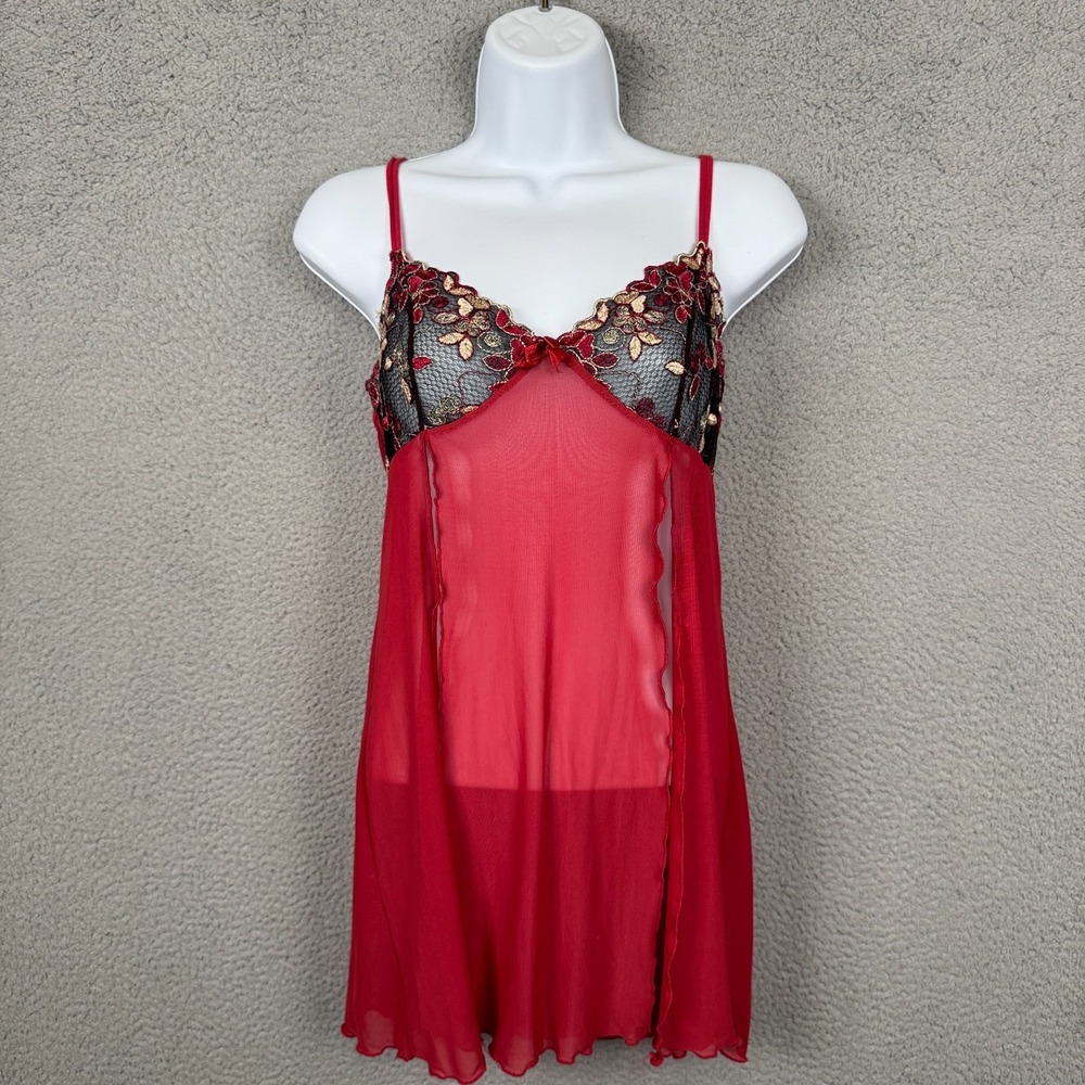 VX Girl Lingerie Top Womens L Red Black Babydoll Sheer Sexy Whimsigoth Fairy Y2K